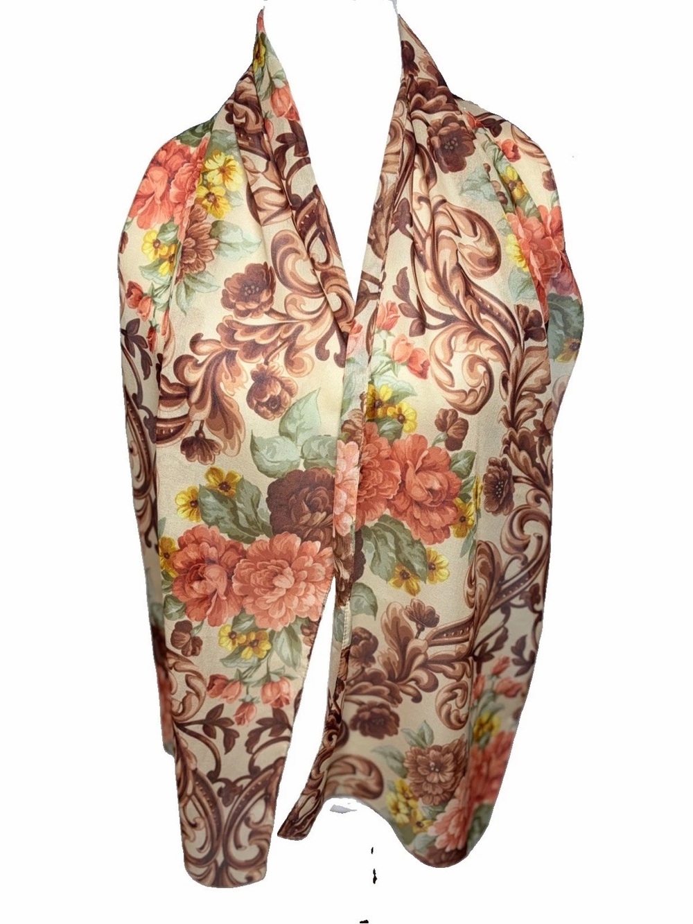 Vintage Scarf Large Acanthos Flower Scrollwork Fall Colors